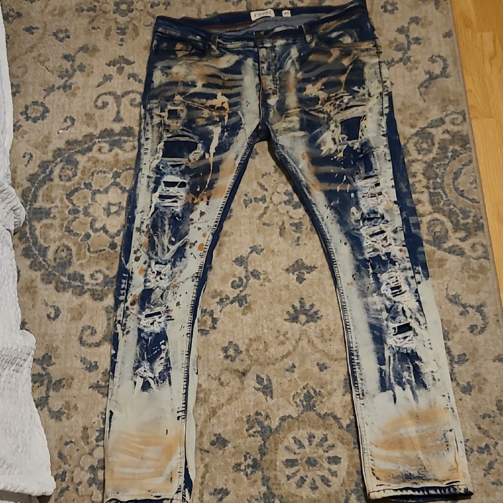 Men's Distressed Skinny Jeans - Blue and Tan